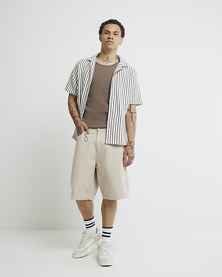 Cream Regular Fit Stripe Textured Shirt