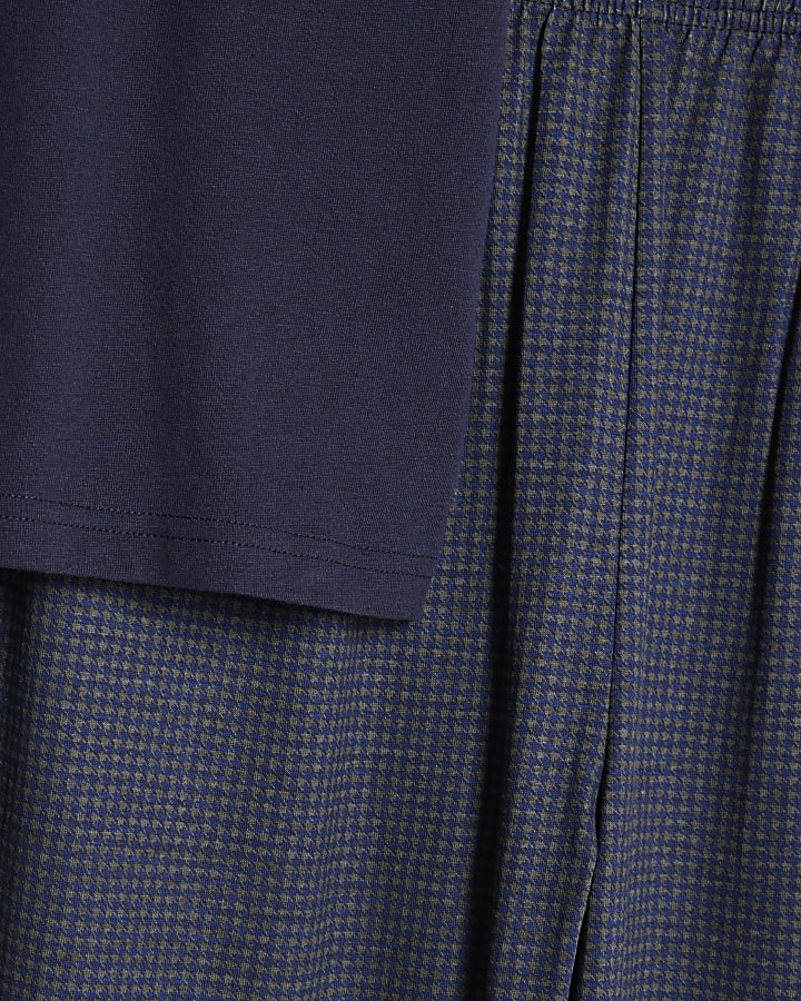 Navy Dogtooth T-Shirt Loungewear Set