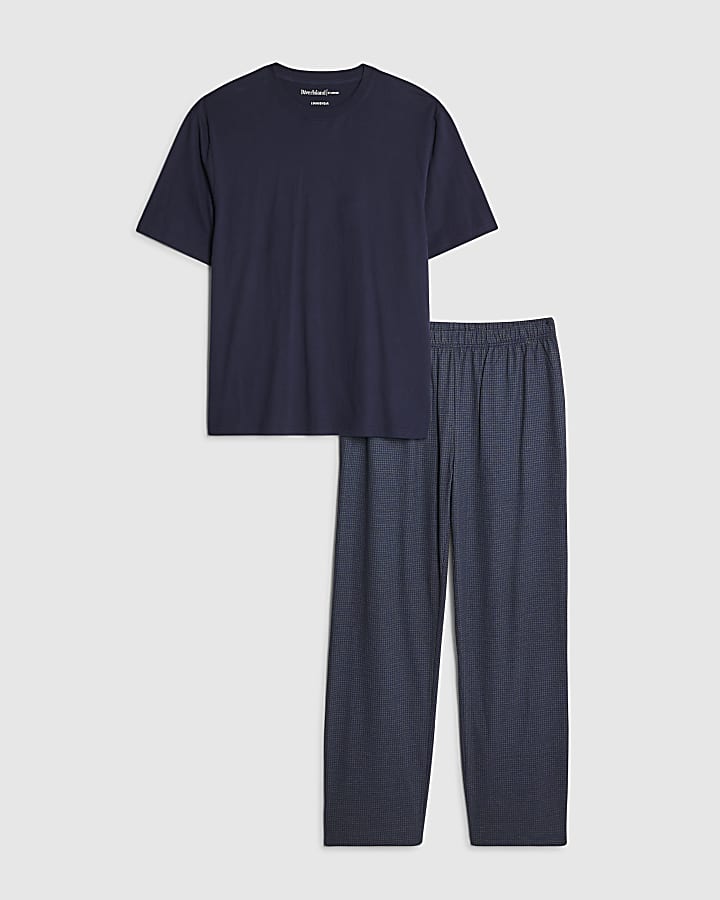 Navy Dogtooth T-Shirt Loungewear Set