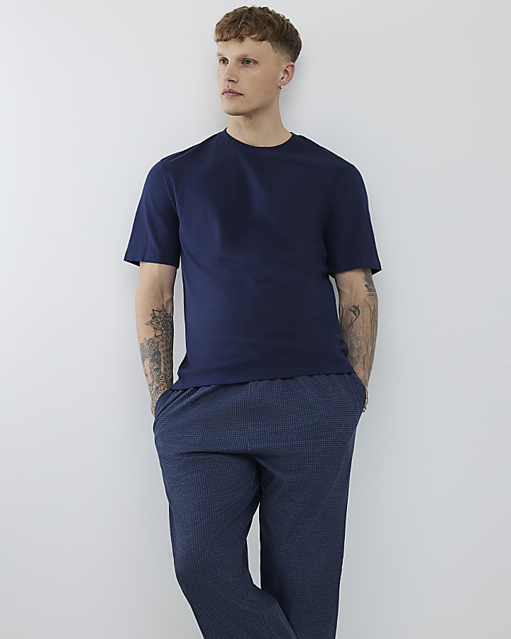 Navy Dogtooth T-Shirt Loungewear Set