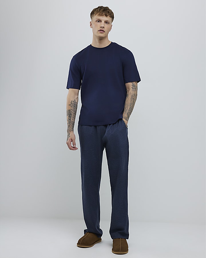 Navy Dogtooth T-Shirt Loungewear Set
