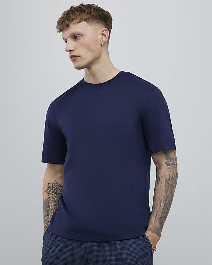 Navy Dogtooth T-Shirt Loungewear Set
