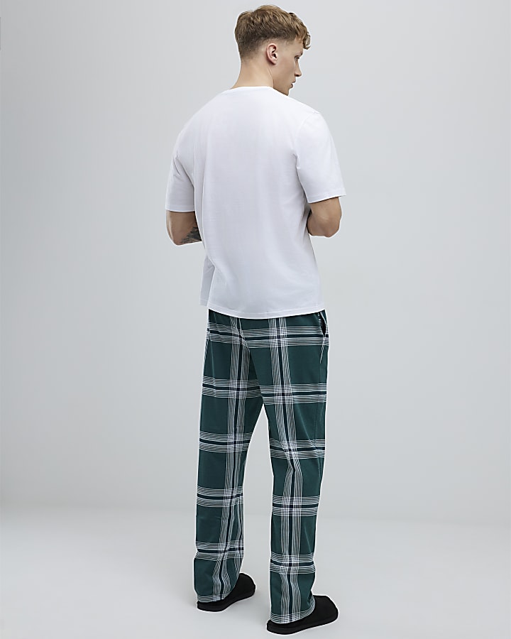 Green Check White Trousers Loungewear Set
