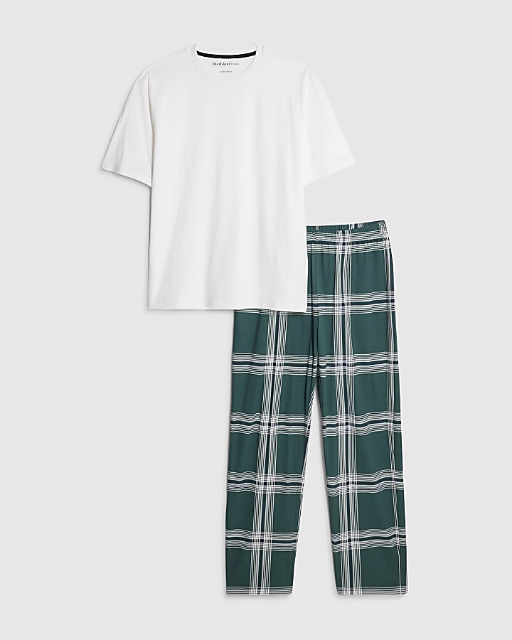 Green Check White Trousers Loungewear Set