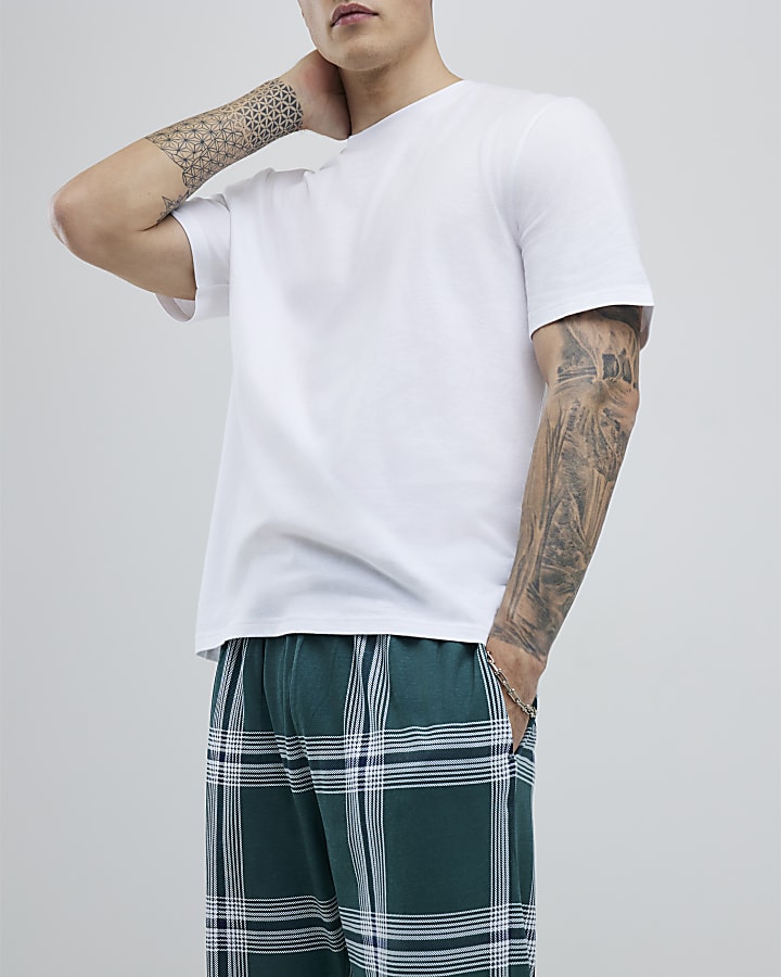 Green Check White Trousers Loungewear Set