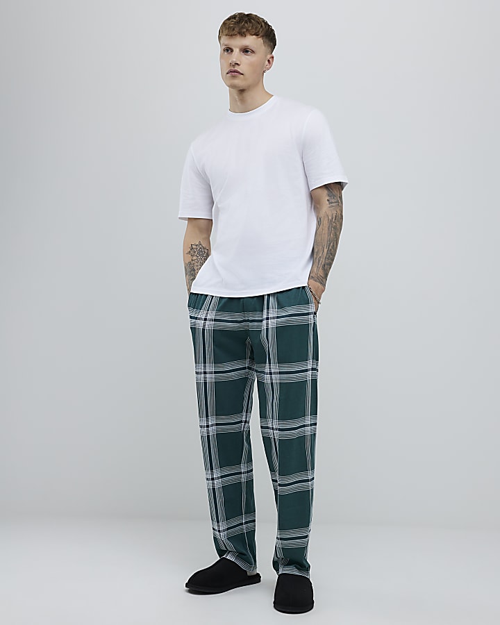 Green Check White Trousers Loungewear Set