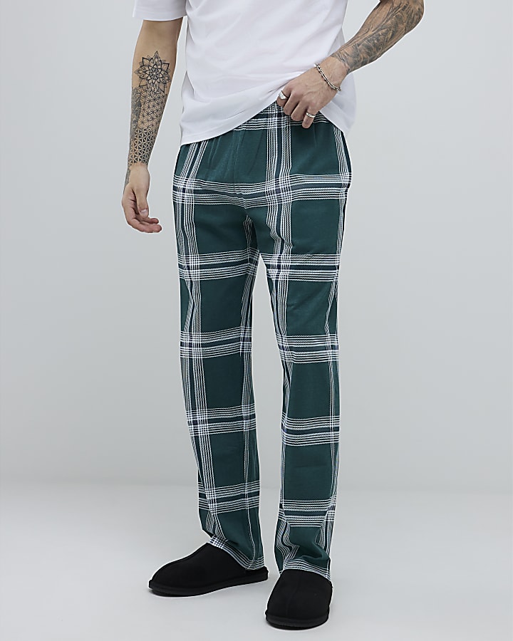 Green Check White Trousers Loungewear Set