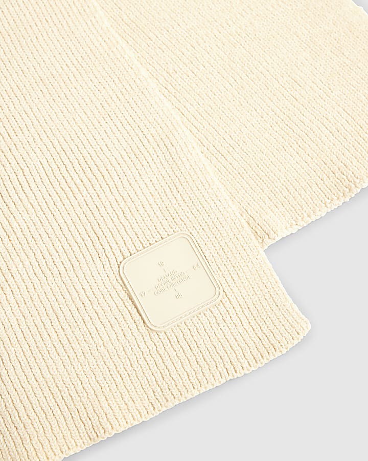 Ecru Knitted Badge Scarf