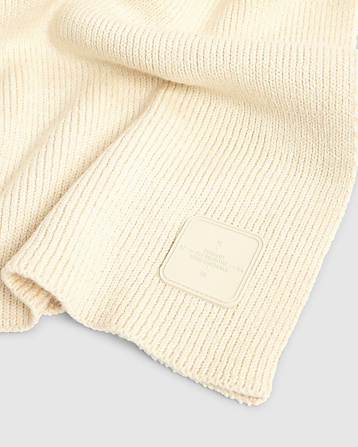 Ecru Knitted Badge Scarf