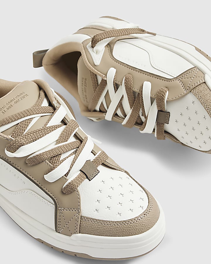 Beige Embossed Stars Trainers