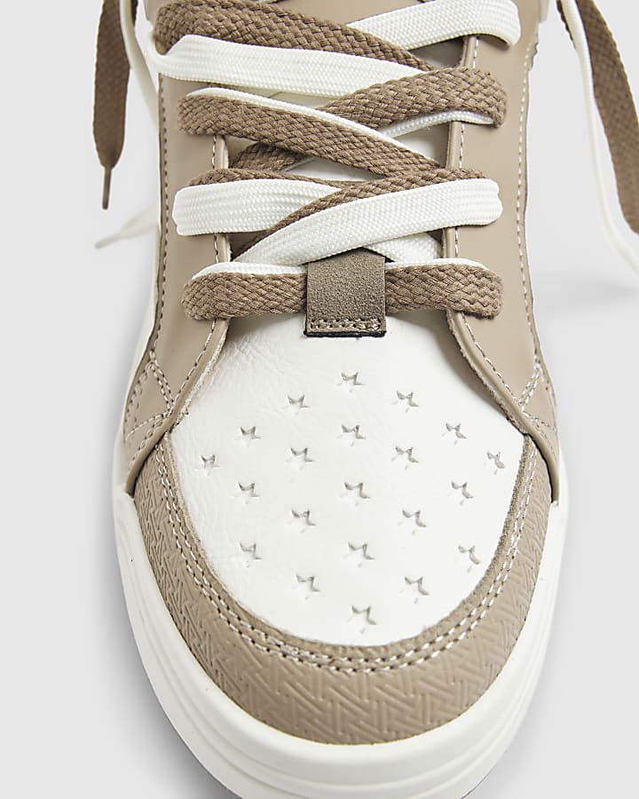 Beige Embossed Stars Trainers