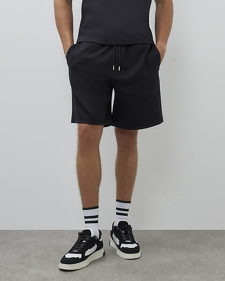Black Regular Fit Drawstring Jersey Shorts