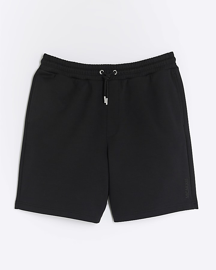 Black Regular Fit Drawstring Jersey Shorts
