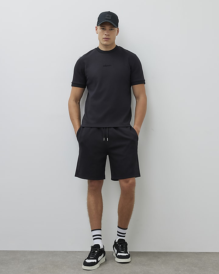 Black Regular Fit Drawstring Jersey Shorts