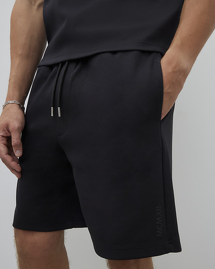Black Regular Fit Drawstring Jersey Shorts