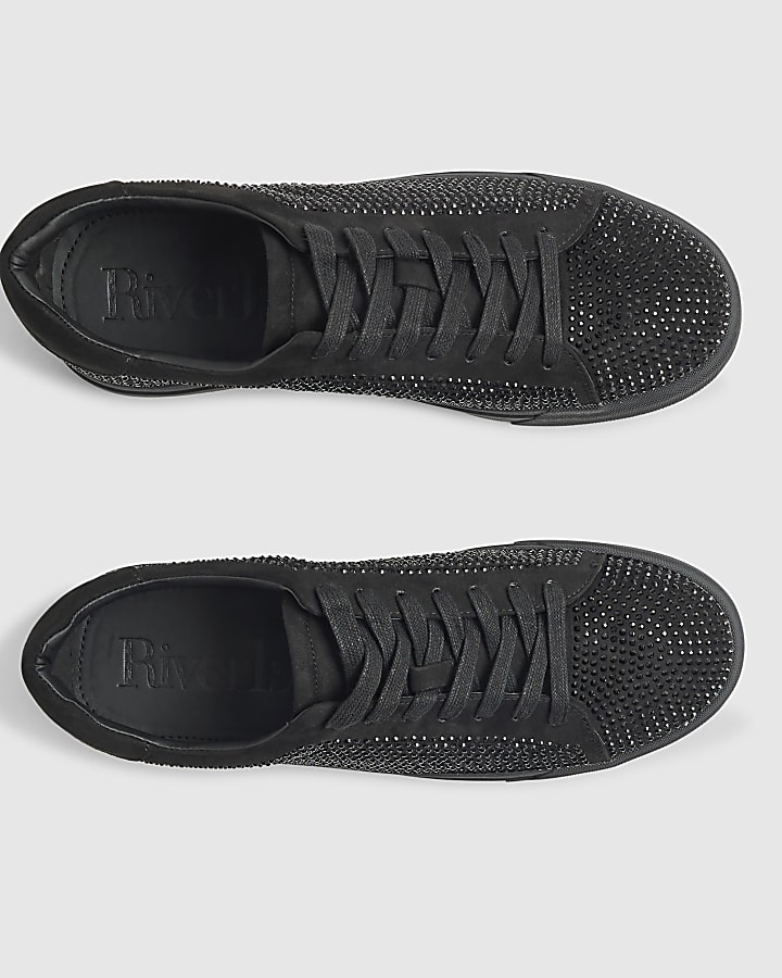 Black Embellished Lace Up Trainers