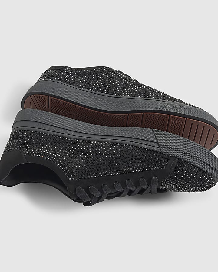 Black Embellished Lace Up Trainers