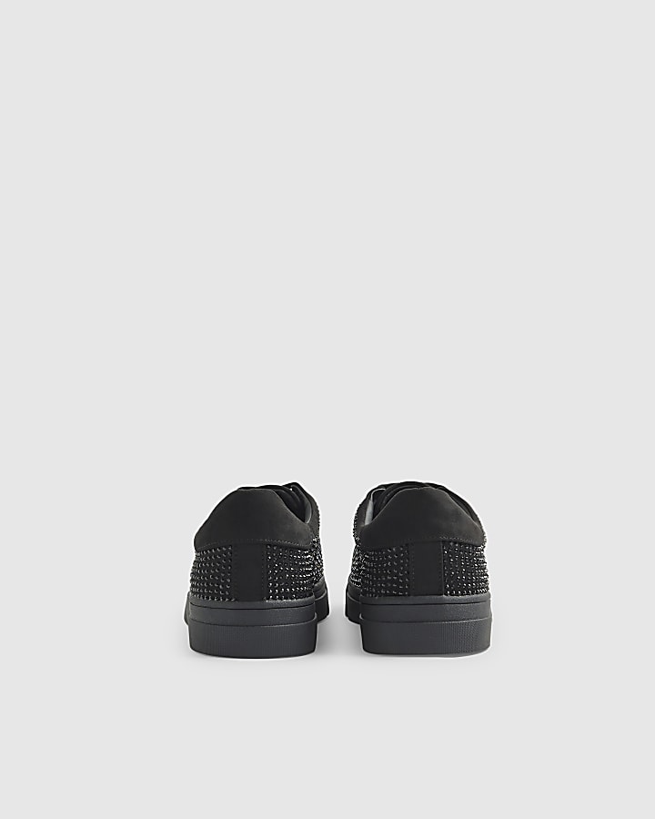 Black Embellished Lace Up Trainers
