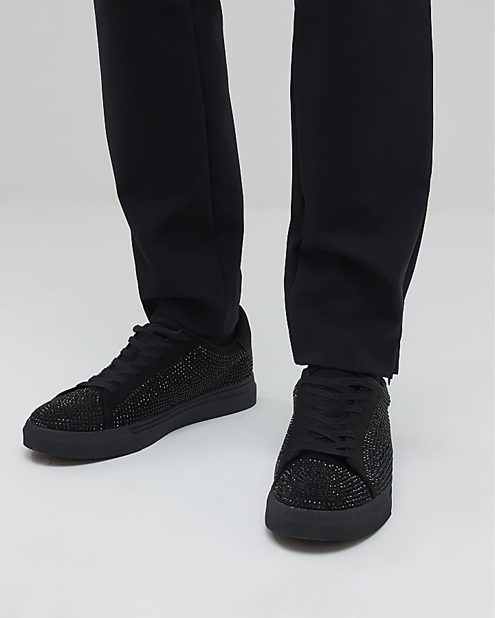 Black Embellished Lace Up Trainers