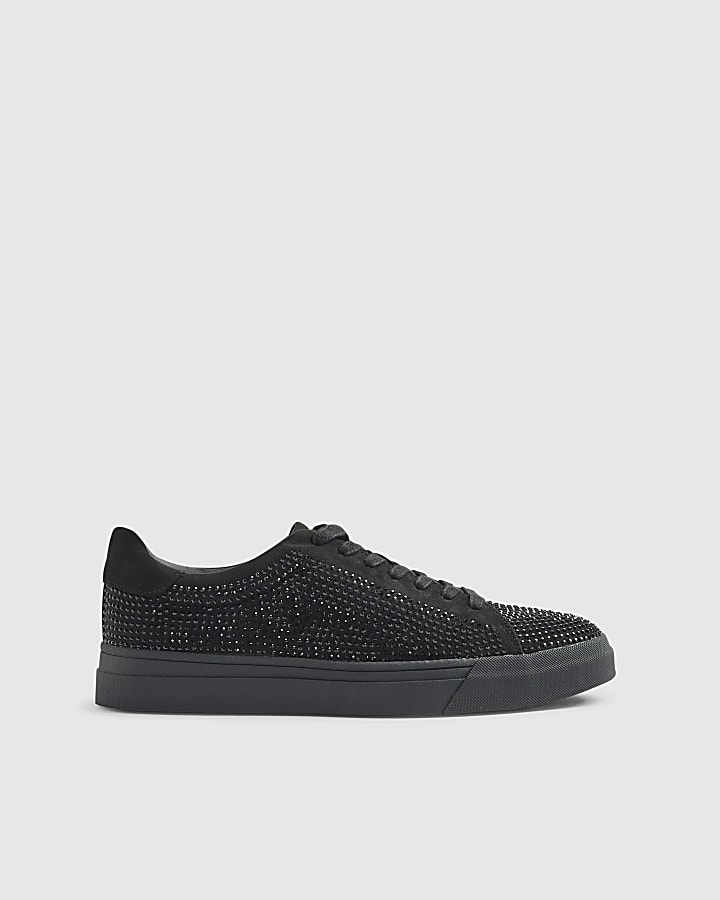Black Embellished Lace Up Trainers