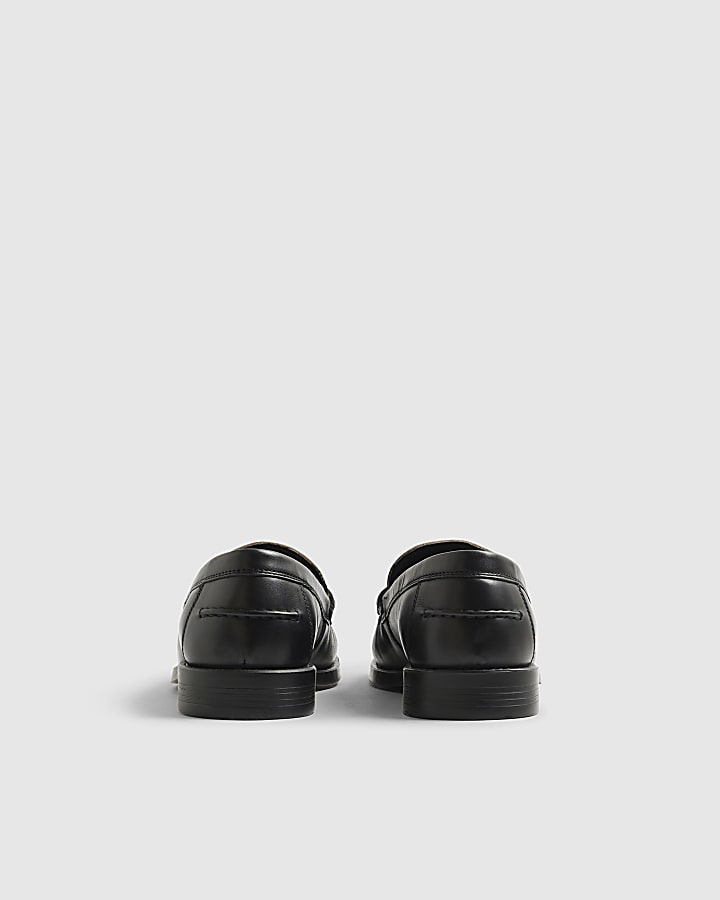 Black Leather Snake Print Loafers
