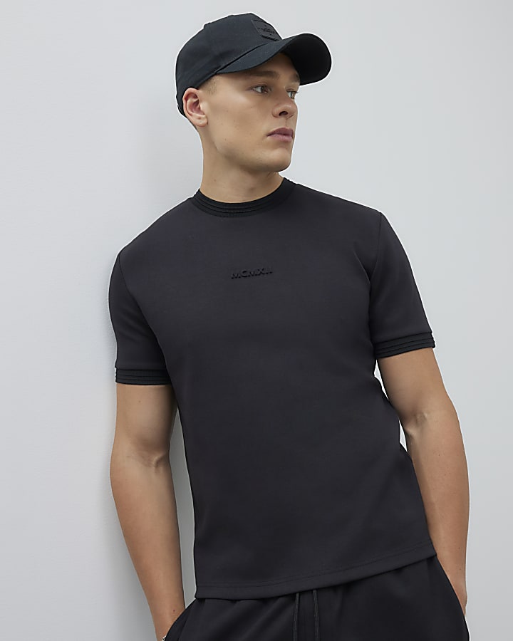 Black Slim Fit Embossed MCMXI T-Shirt