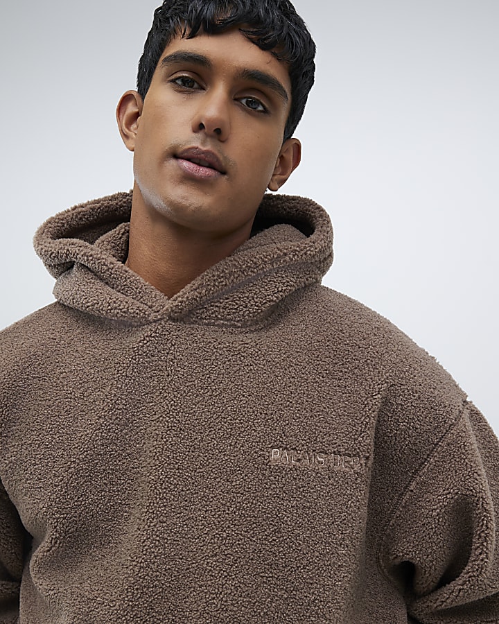 Brown Oversized Fit Palais Dept Borg Hoodie