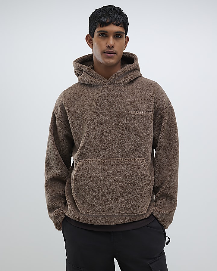 Brown Oversized Fit Palais Dept Borg Hoodie
