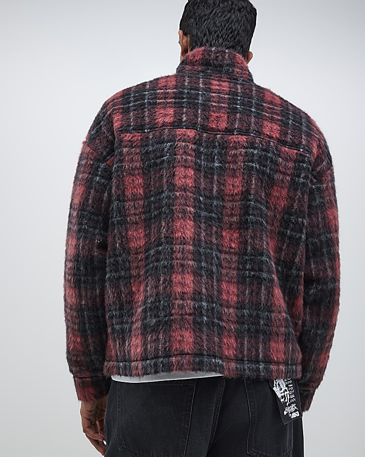 Red Borg Check Funnel Neck Sweatshirt