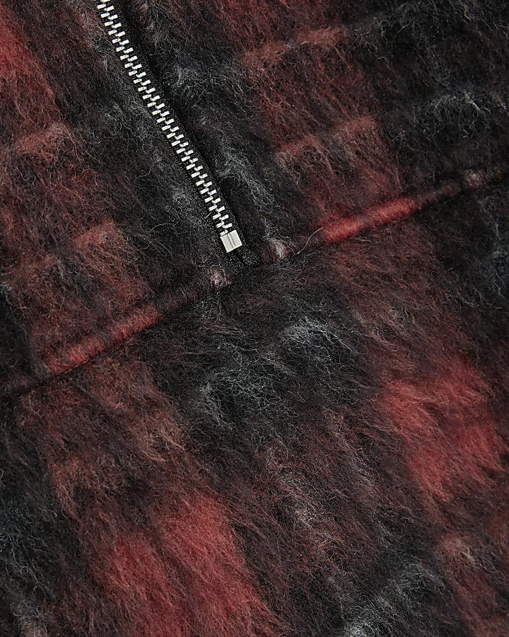 Red Borg Check Funnel Neck Sweatshirt