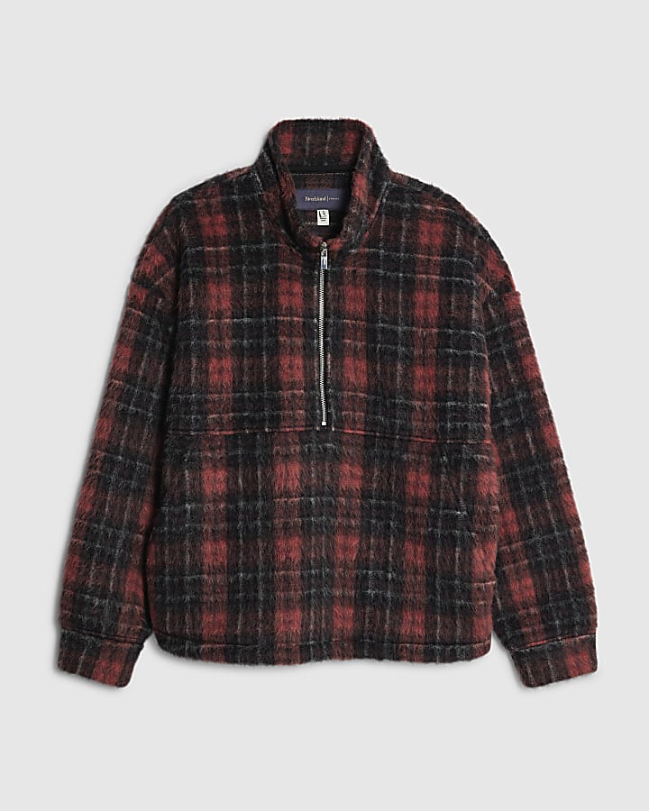 Red Borg Check Funnel Neck Sweatshirt