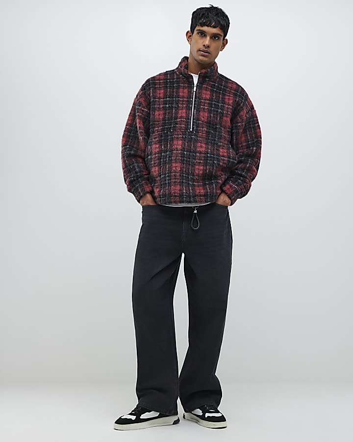Red Borg Check Funnel Neck Sweatshirt