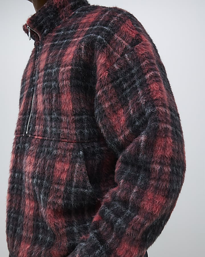 Red Borg Check Funnel Neck Sweatshirt