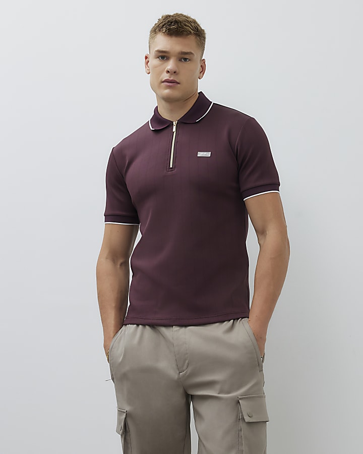 Red Muscle Fit Les Amis Stripe Polo Shirt