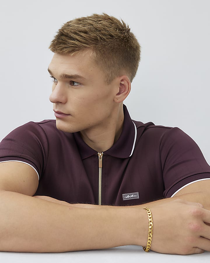 Red Muscle Fit Les Amis Stripe Polo Shirt