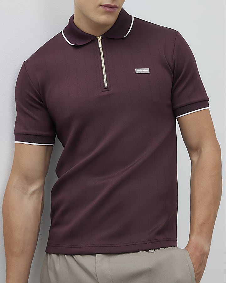 Red Muscle Fit Les Amis Stripe Polo Shirt