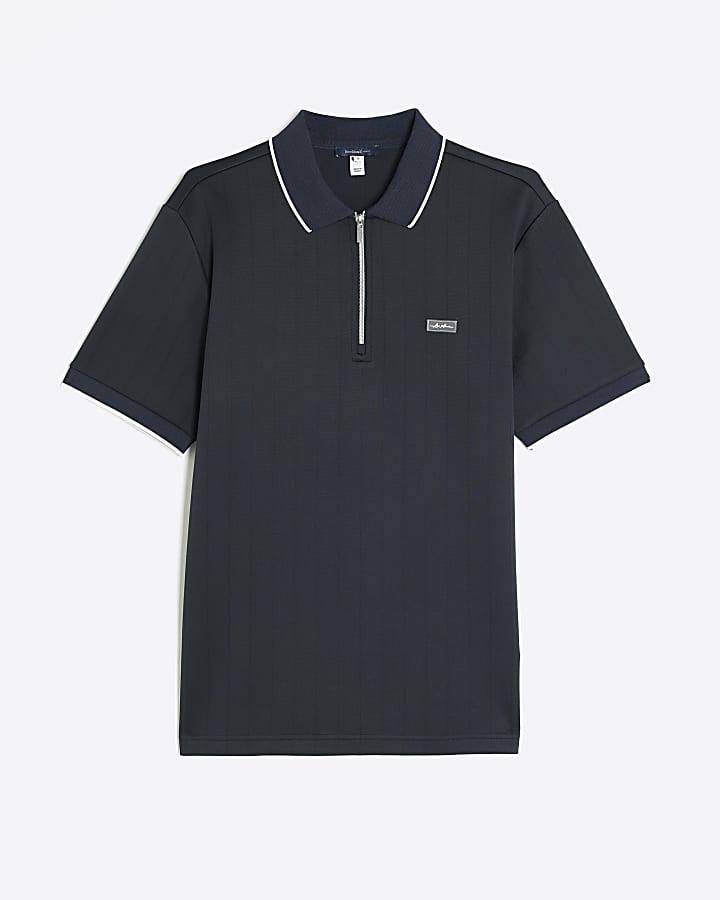 Navy Muscle Fit Les Amis Stripe Polo Shirt