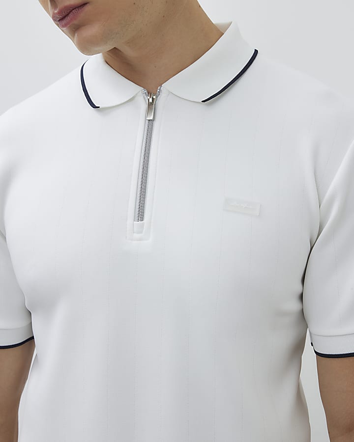 White Muscle Fit Les Amis Stripe Polo Shirt