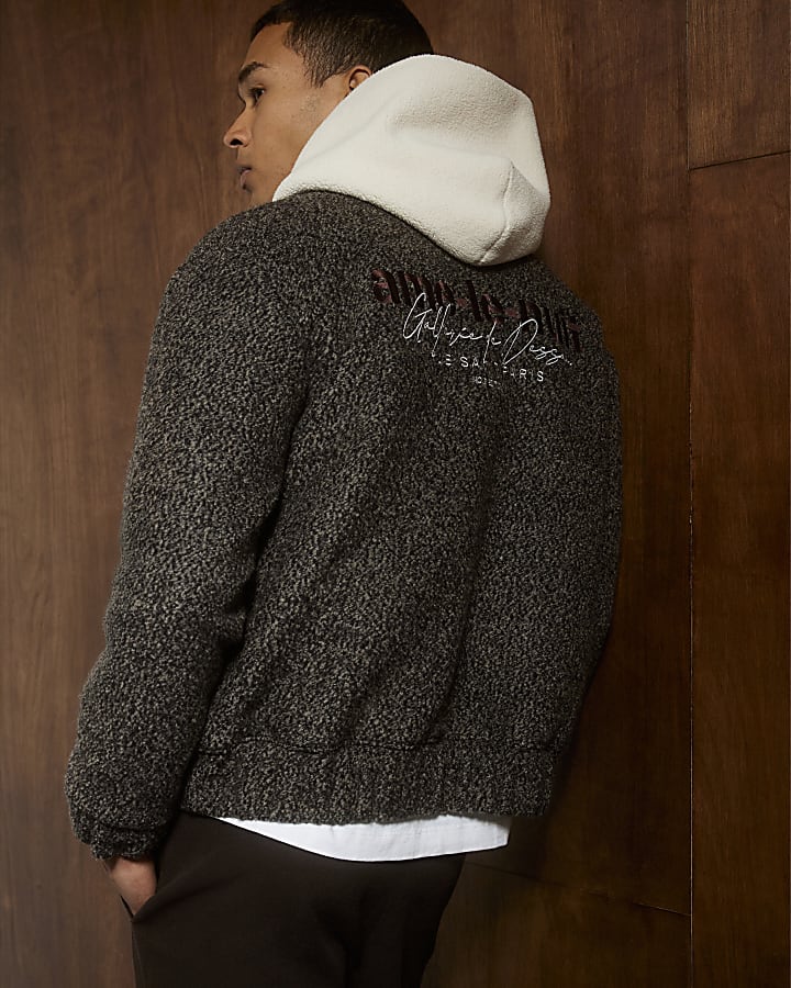 Brown Boucle Wool Bomber Jacket