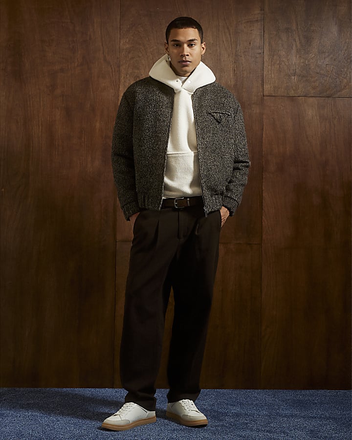 Brown Boucle Wool Bomber Jacket