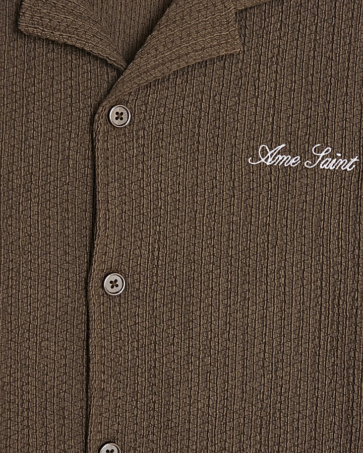 Brown Regular Fit Plisse Revere Shirt
