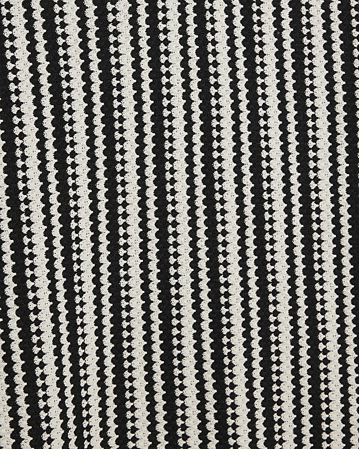 Black Textured Stripe Open Neck Polo Shirt