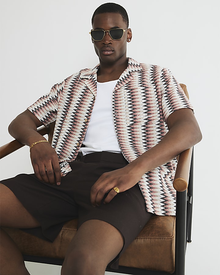 Brown Crochet Chevron Revere Shirt