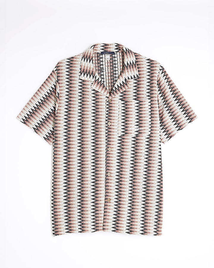 Brown Crochet Chevron Revere Shirt