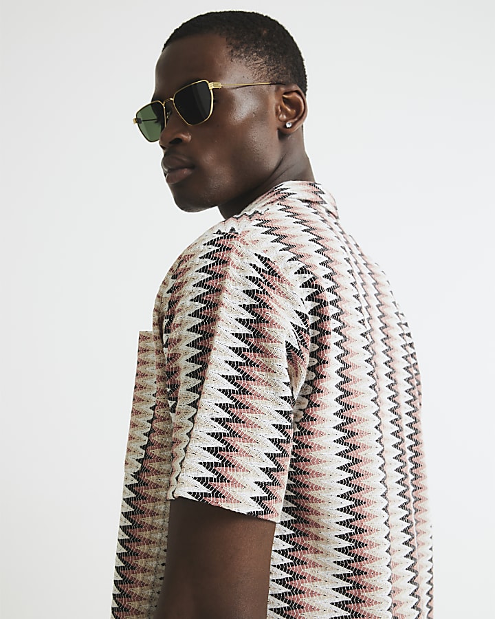 Brown Crochet Chevron Revere Shirt