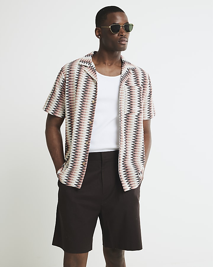 Brown Crochet Chevron Revere Shirt