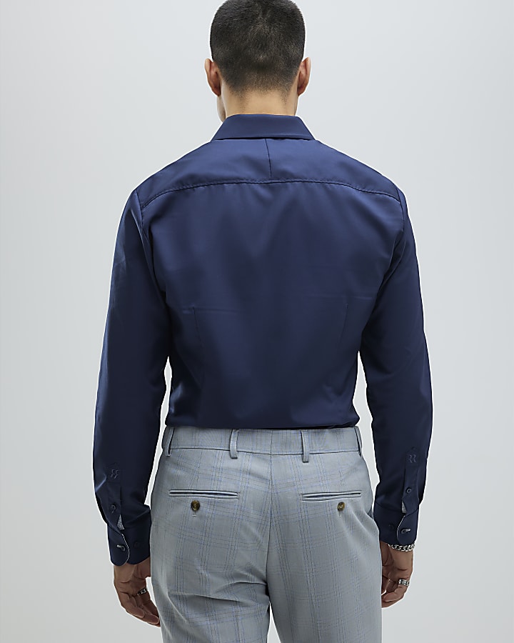 Navy Slim Fit Contrast Trim Shirt