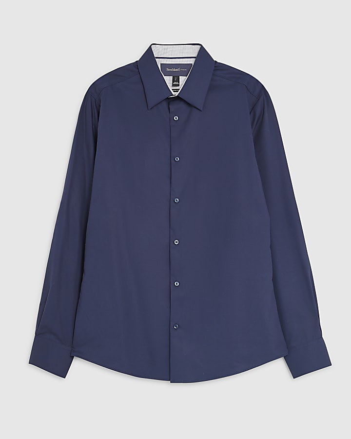 Navy Slim Fit Contrast Trim Shirt