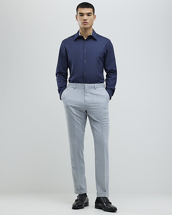 Navy Slim Fit Contrast Trim Shirt