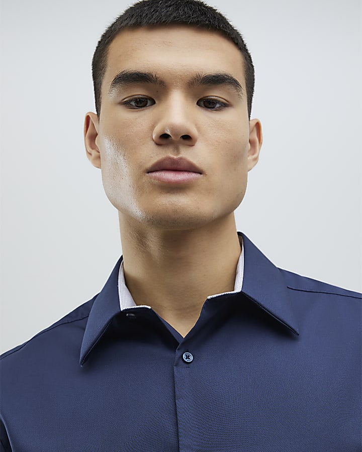 Navy Slim Fit Contrast Trim Shirt